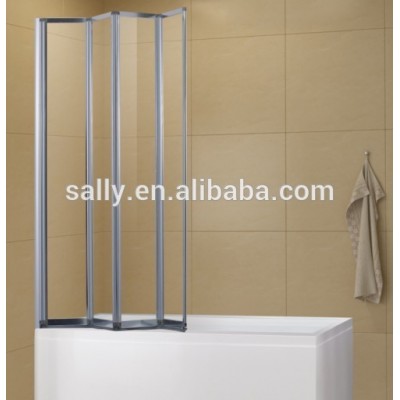 Folding bathtub shower tempered glass screen extension with aluminum frame