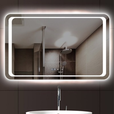 Big rectangle illuminated wall dressing mirrors  with horizontal led strip large silver bathroom mirror