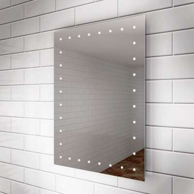 Beautiful Frameless Bright LED Mirror on a Wall in Bathroom and Make-up Vanity Table